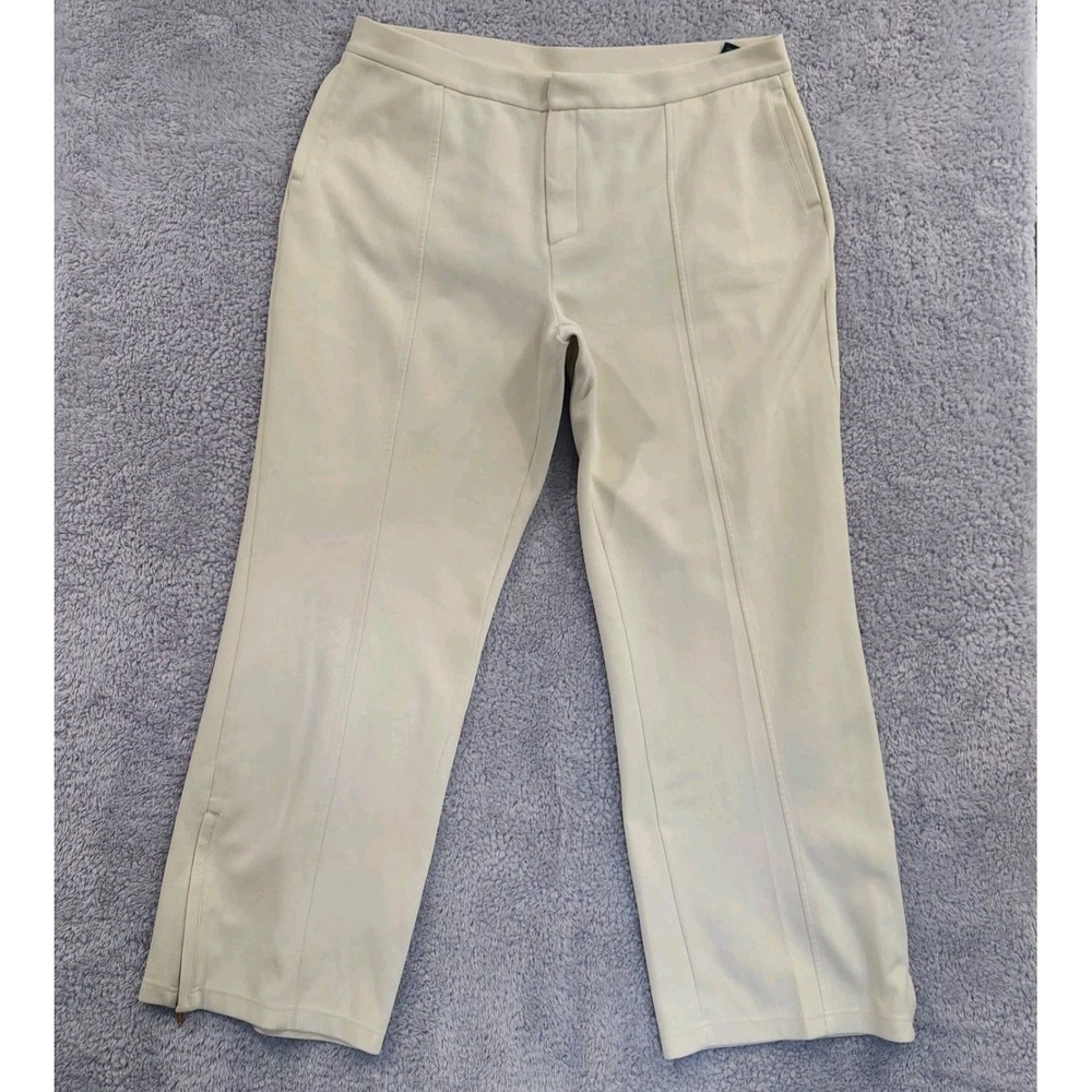 Ralph Lauren Active Pants Women XL‎ Cream Pintuck Ankle Zip Trousers Gold Tone